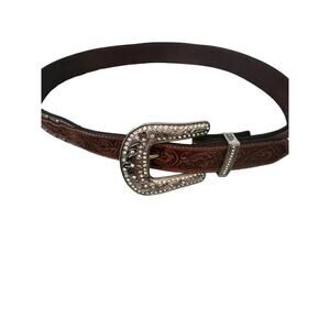 WCI003 Leather Belt Calf Hide Silver Beads Rhinestone Buckle​